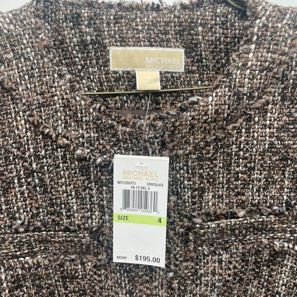 Michael Kors Womans Tweed Blazer Jacket Size 4 Brown Black NEW Snap Button - Picture 4 of 8